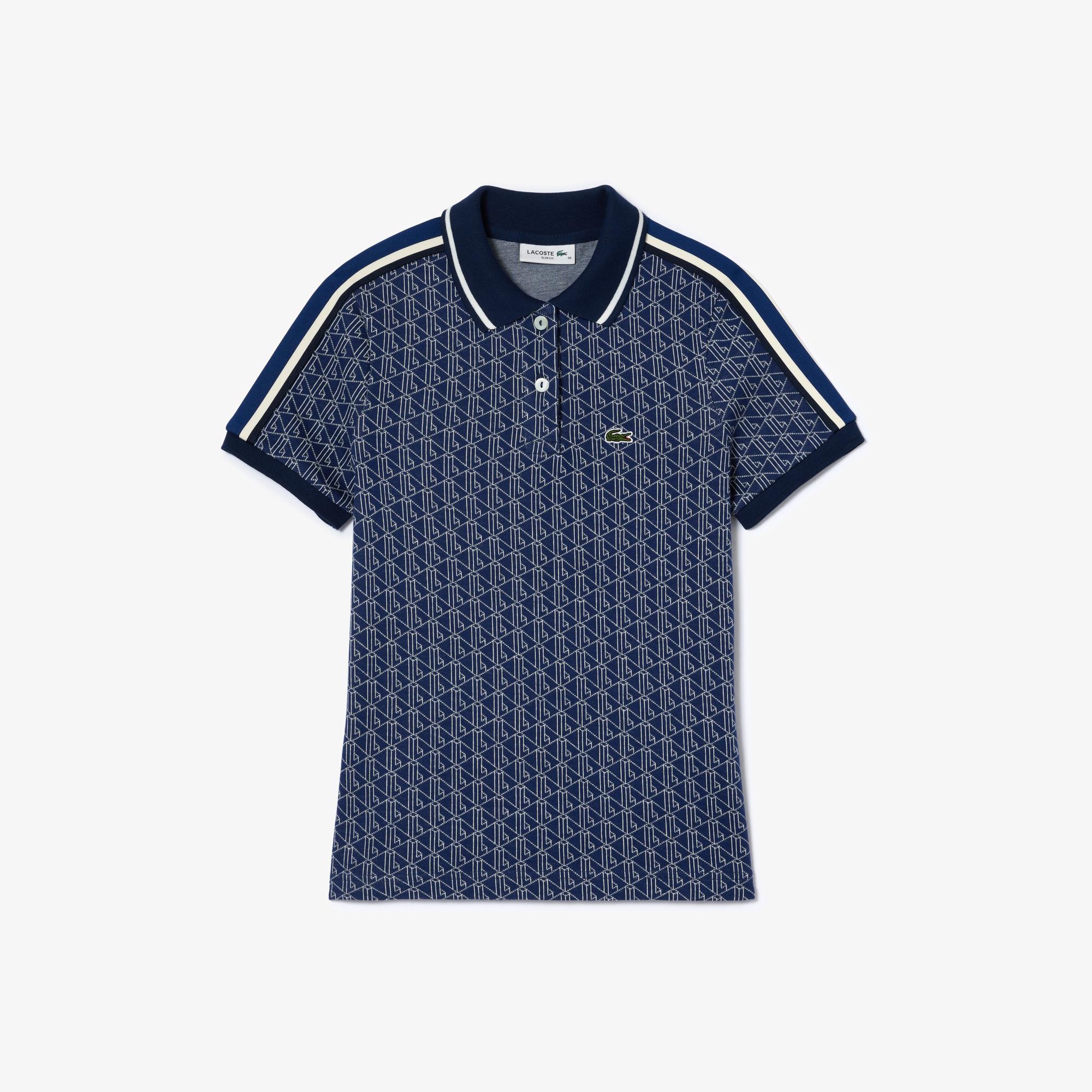 Kadın Slim Fit Monogram Mavi Polo