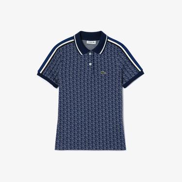  Kadın Slim Fit Monogram Mavi Polo