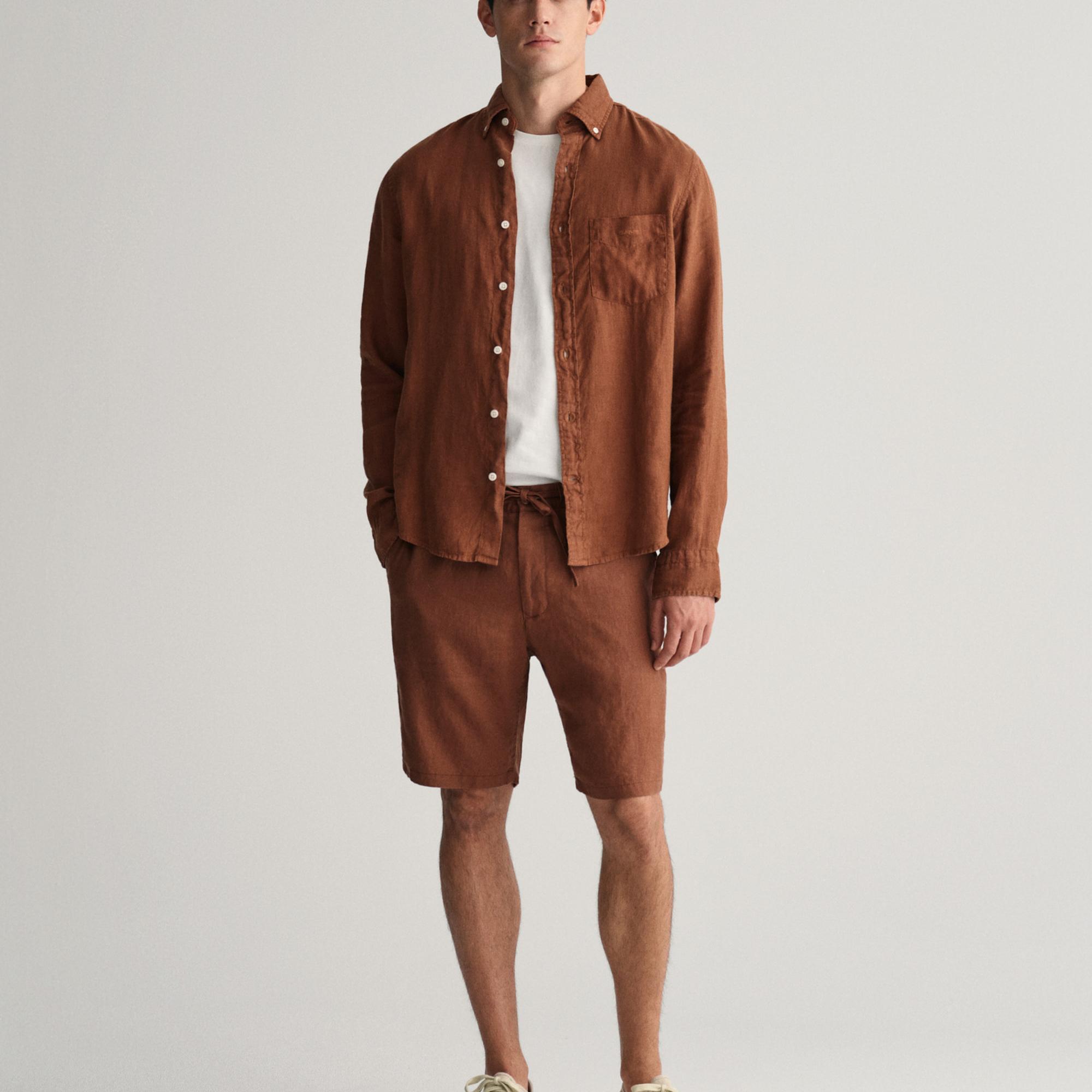 GANT Erkek Kahverengi Relaxed Fit Keten Şort