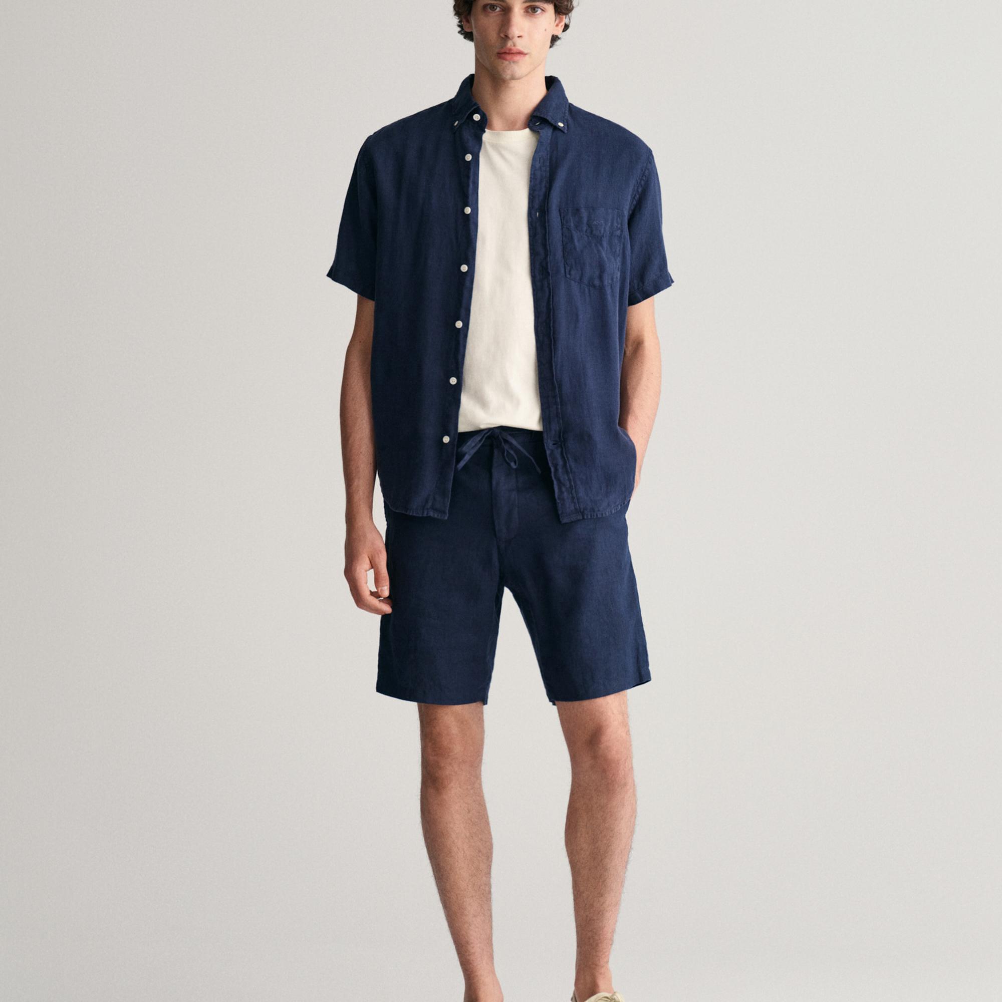 GANT Erkek Lacivert Relaxed Fit Keten Şort