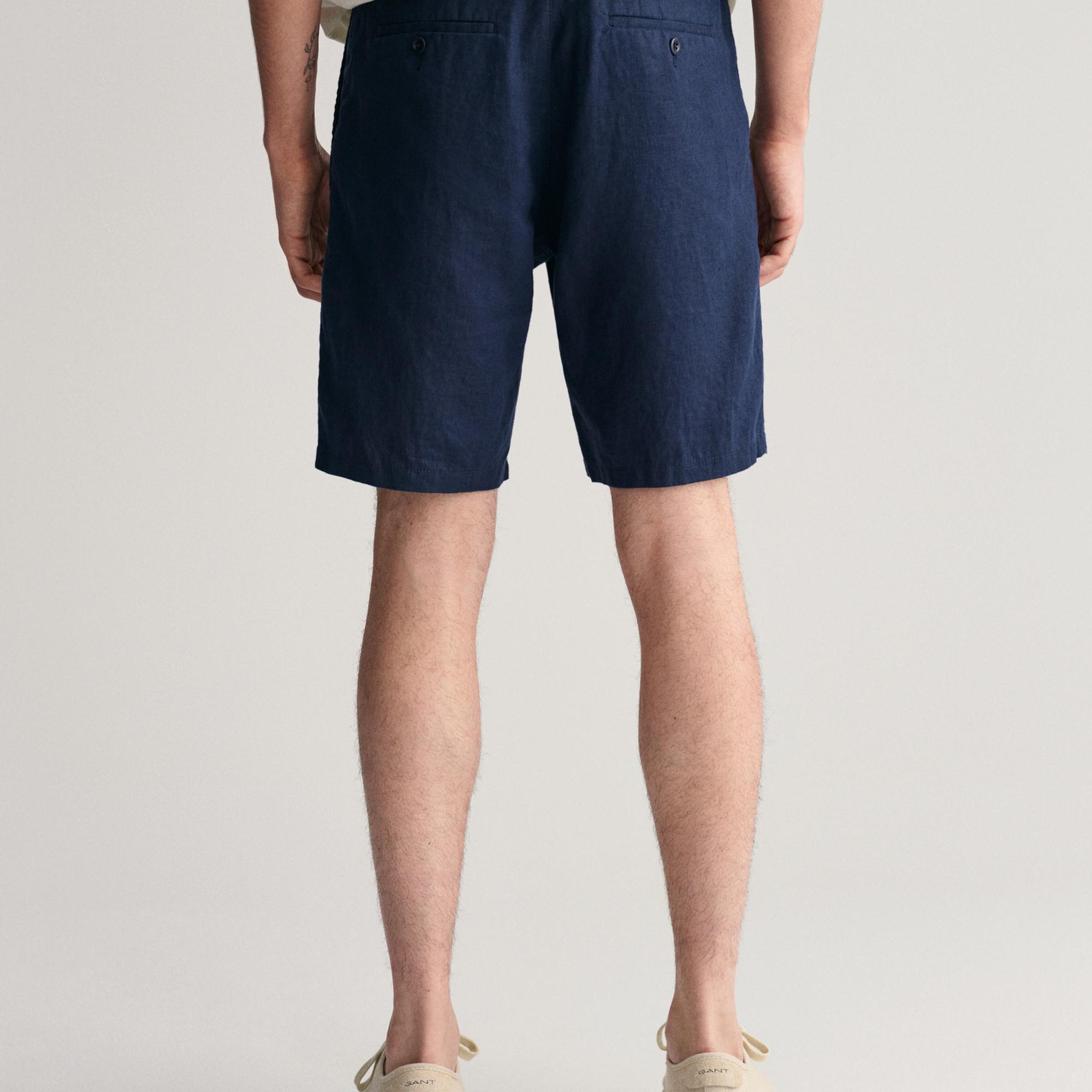 GANT Erkek Lacivert Relaxed Fit Keten Şort