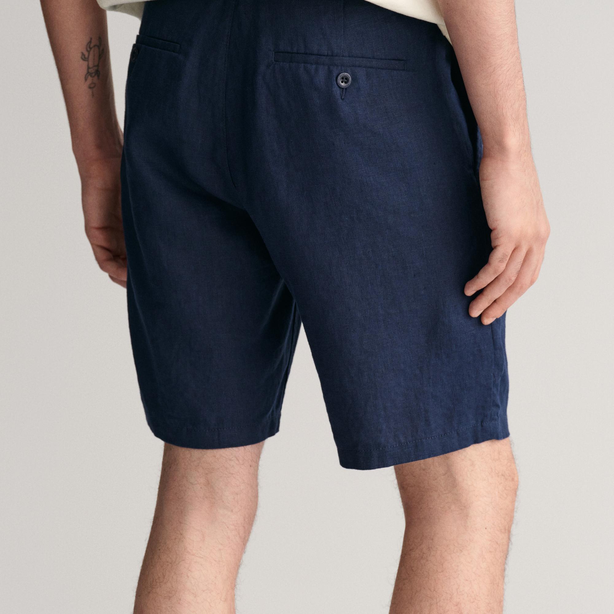 GANT Erkek Lacivert Relaxed Fit Keten Şort