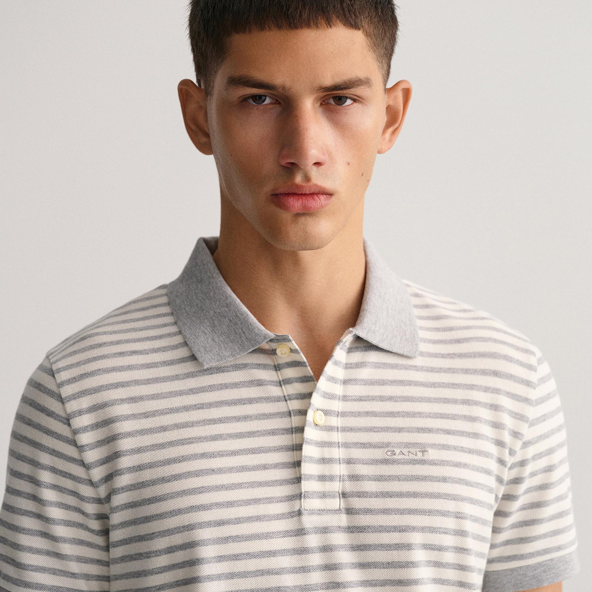 GANT Erkek Gri Regular Fit Çizgili Polo
