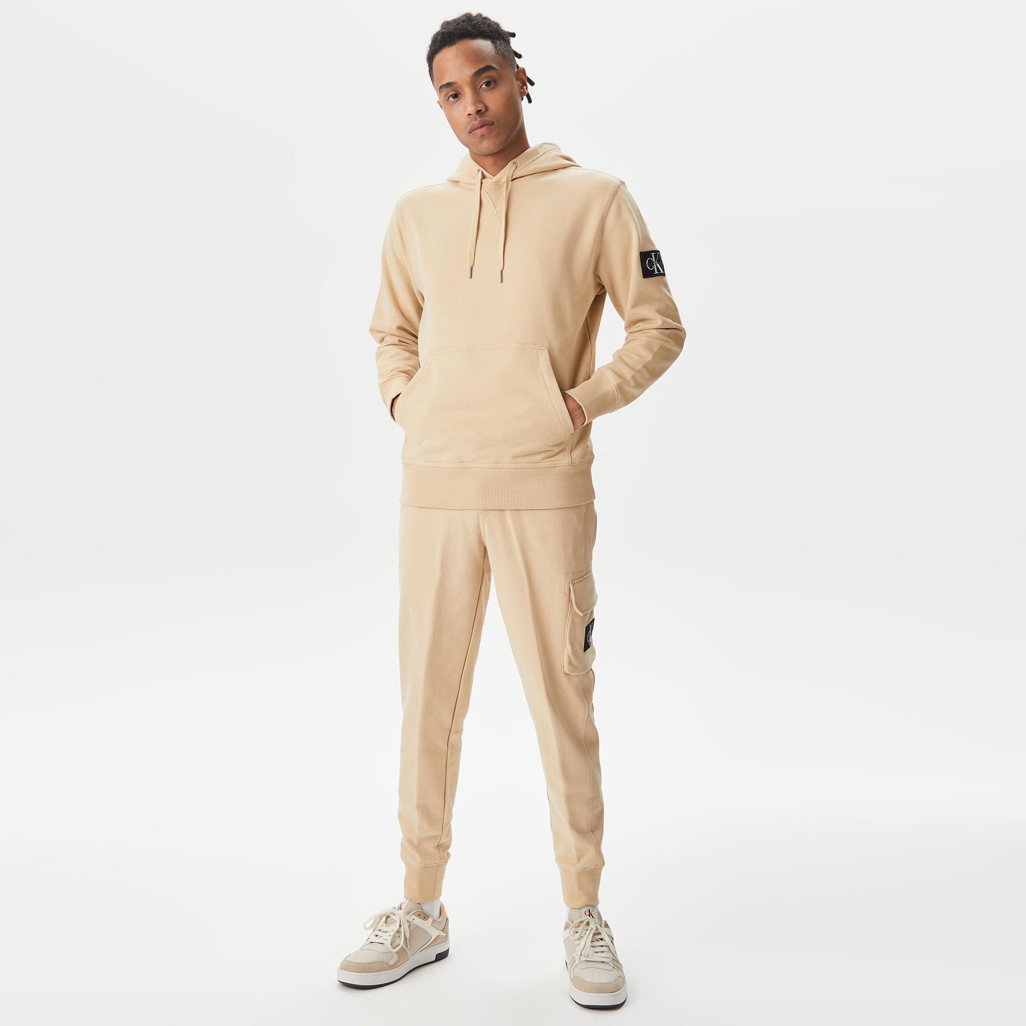 Calvin Klein Jeans Monologo Badge Erkek Bej Sweatshirt