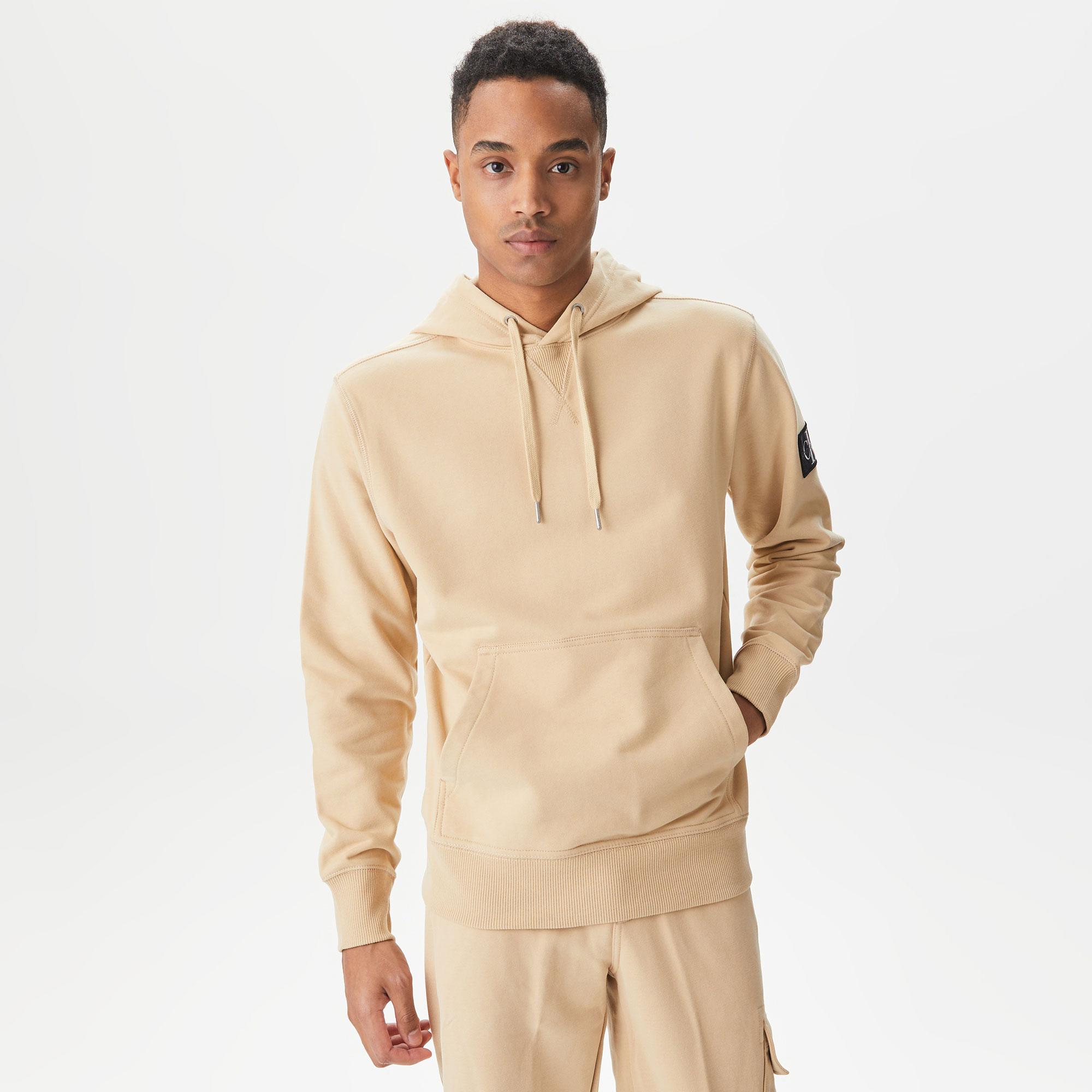 Calvin Klein Jeans Monologo Badge Erkek Bej Sweatshirt