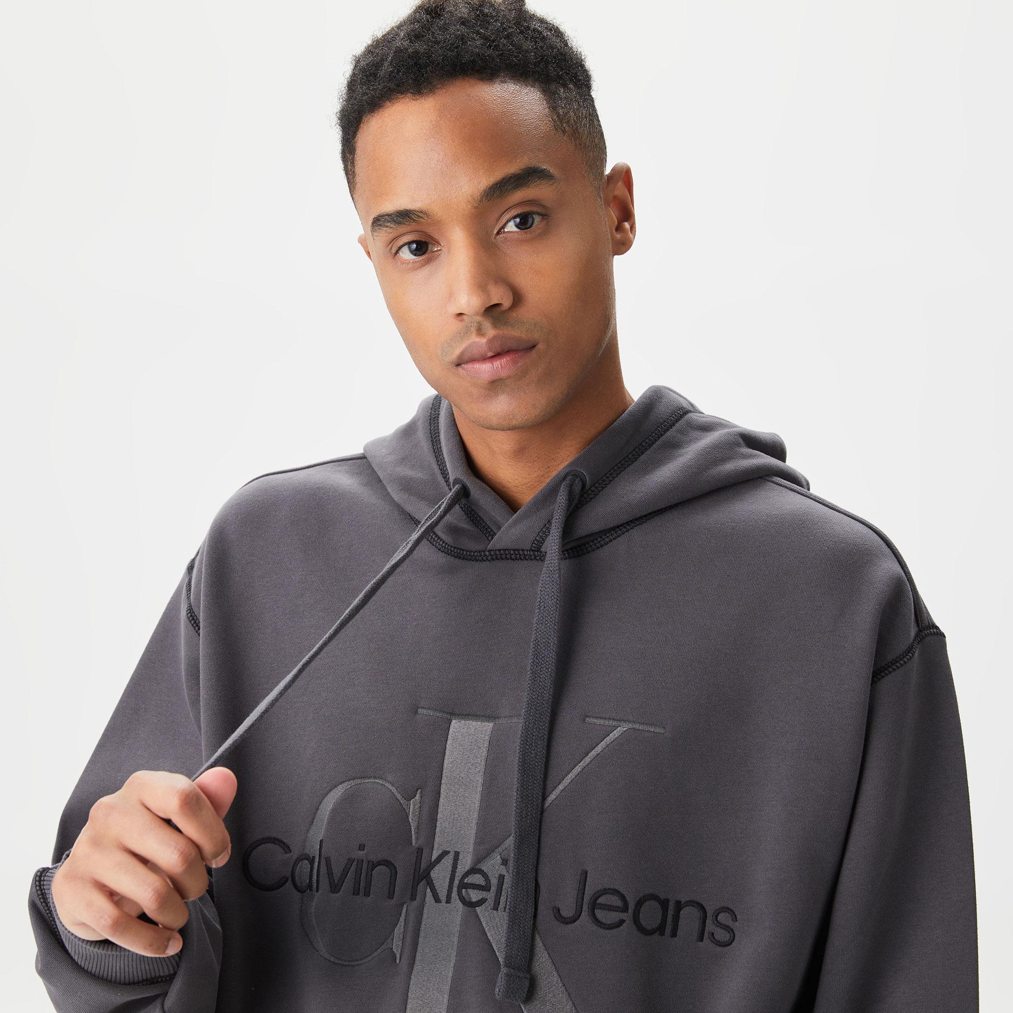 Calvin Klein Jeans Monologo Erkek Gri Sweatshirt