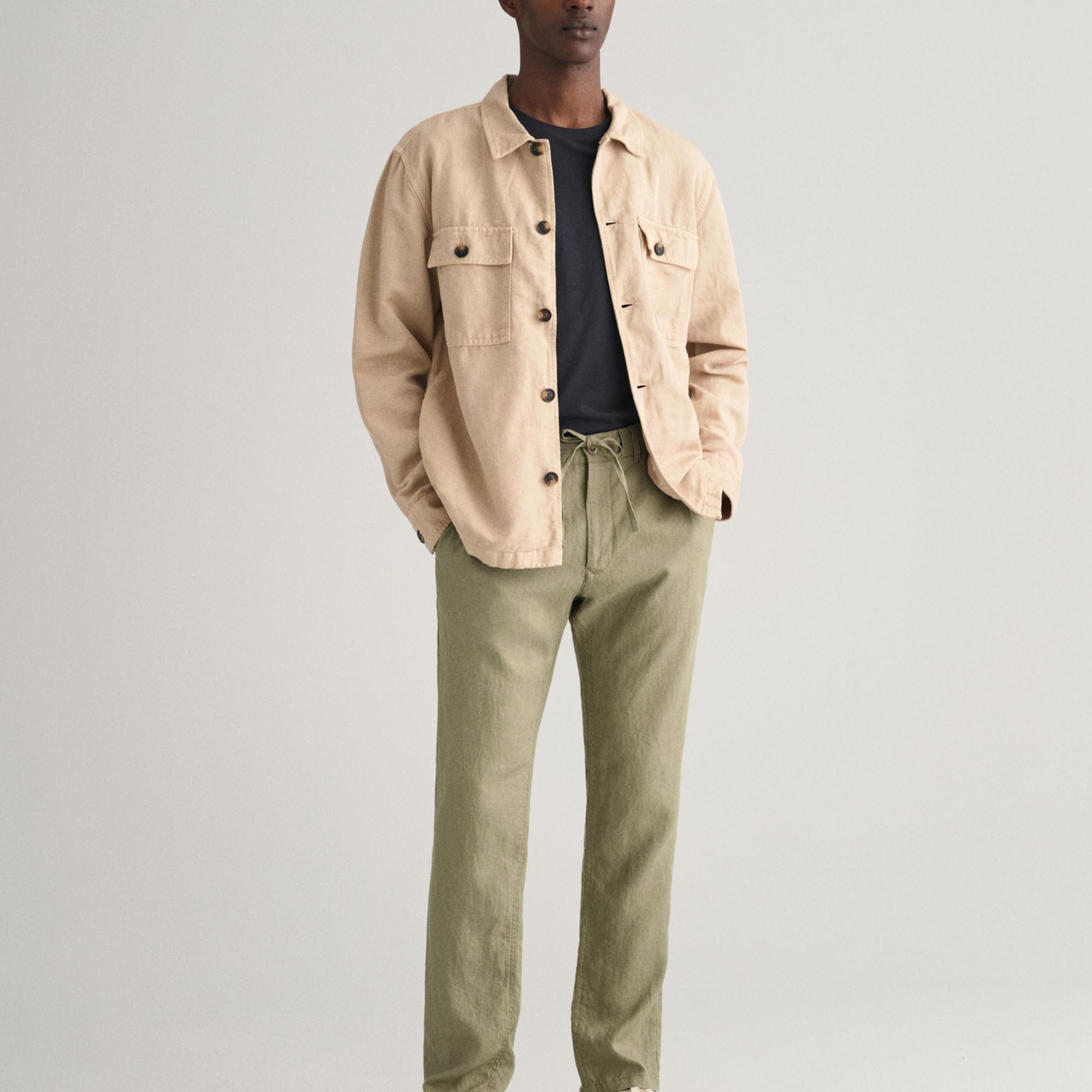 GANT Erkek Yeşil Relaxed Fit Keten Pantolon