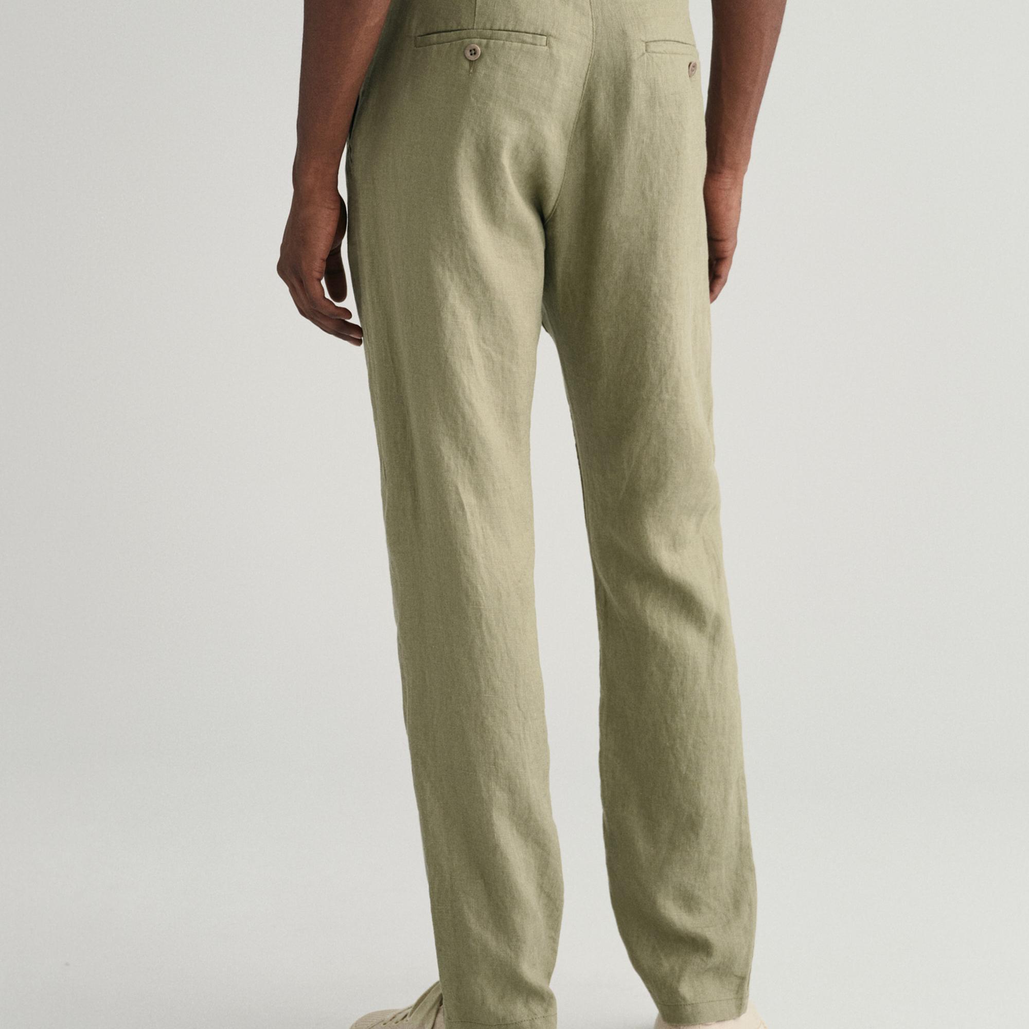 GANT Erkek Yeşil Relaxed Fit Keten Pantolon