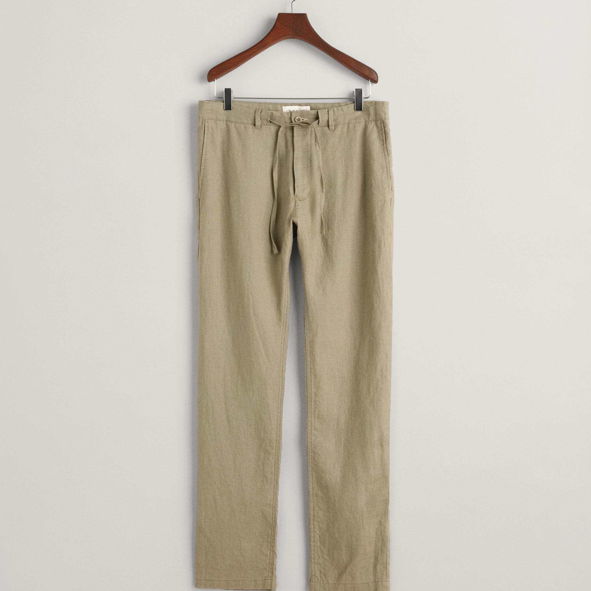 GANT Erkek Yeşil Relaxed Fit Keten Pantolon