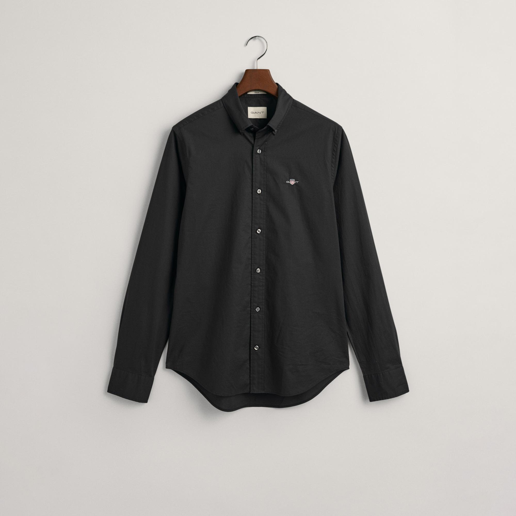 GANT Erkek Siyah Slim Fit Düğmeli Yaka Broadcloth Gömlek