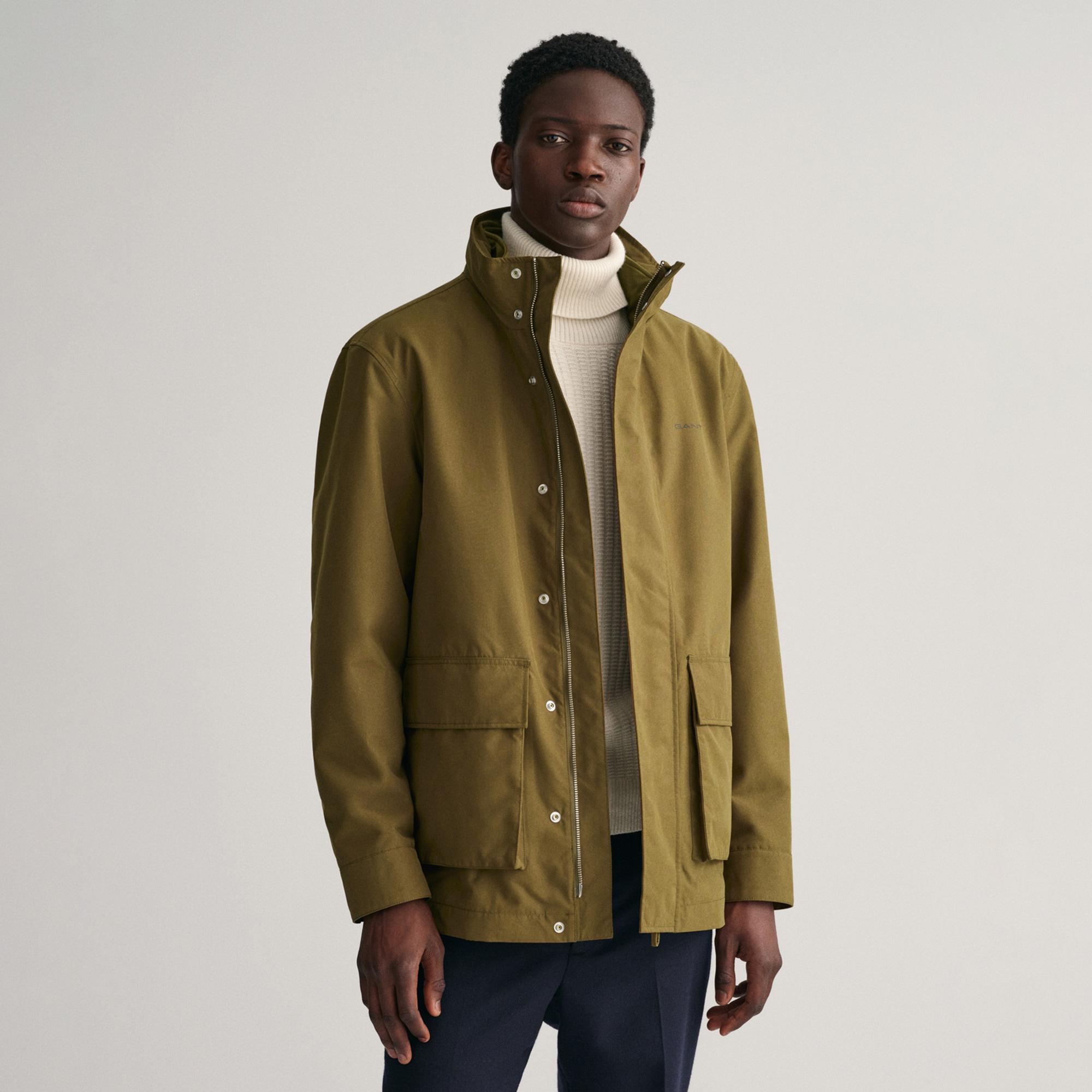 GANT Erkek Yeşil Kapüşonlu Logolu Ceket