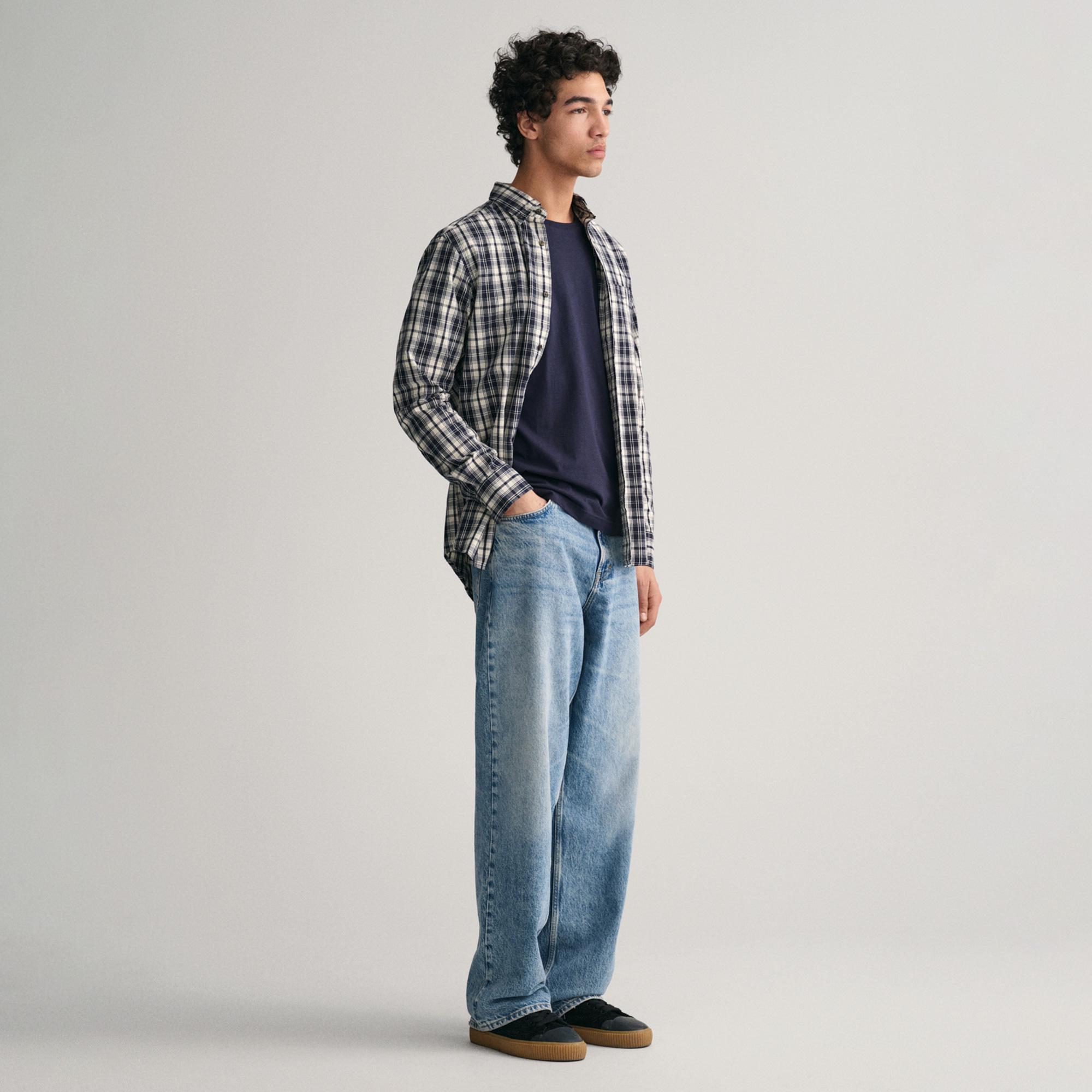 GANT Erkek Krem Regular Fit Düğmeli Yaka Kareli Gömlek