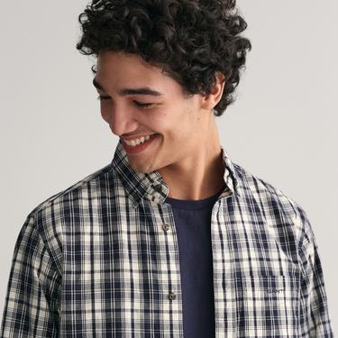  GANT Erkek Krem Regular Fit Düğmeli Yaka Kareli Gömlek
