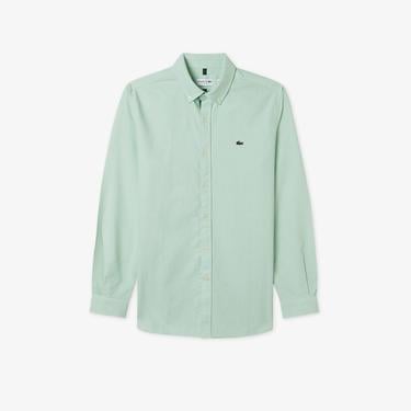  Erkek Slim Fit Düğmeli Yaka Açık Yeşil Gömlek