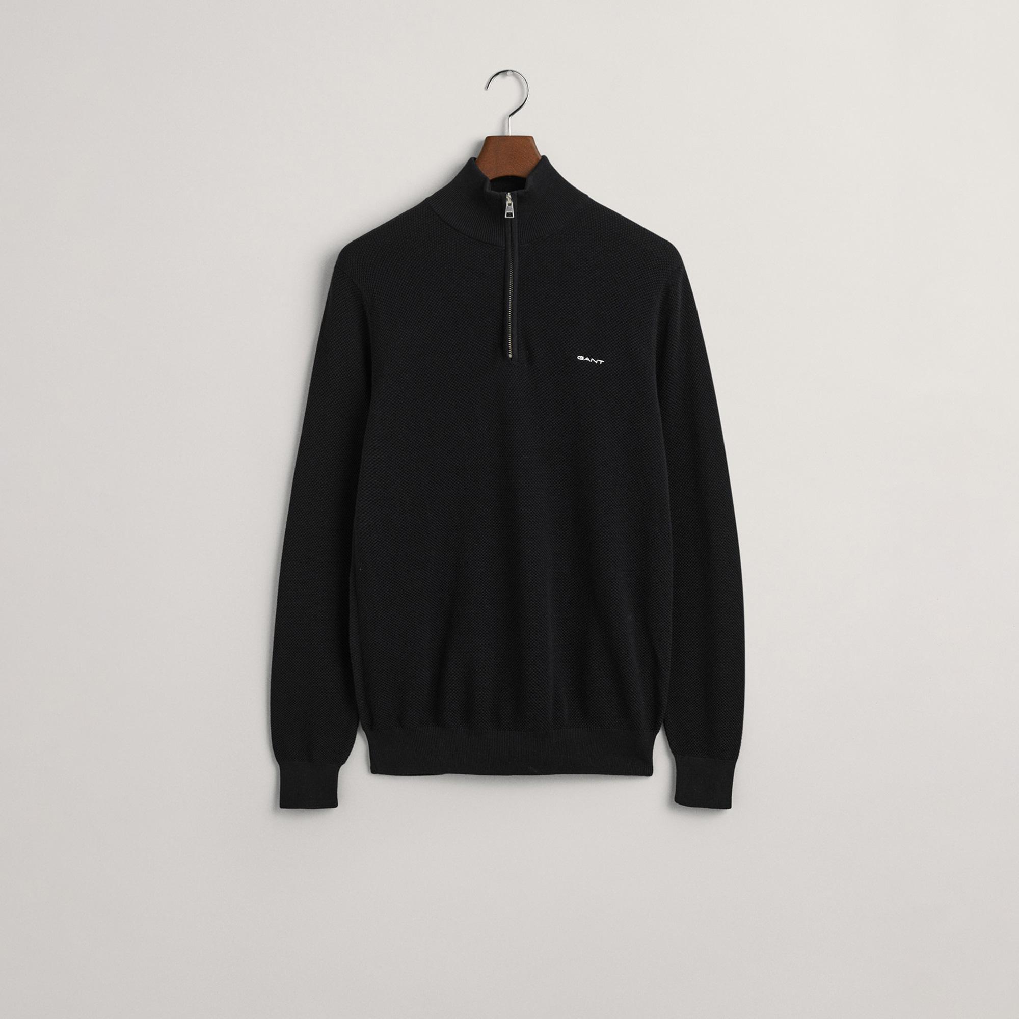 GANT Erkek Siyah Regular Fit Yarım Fermuarlı Kazak