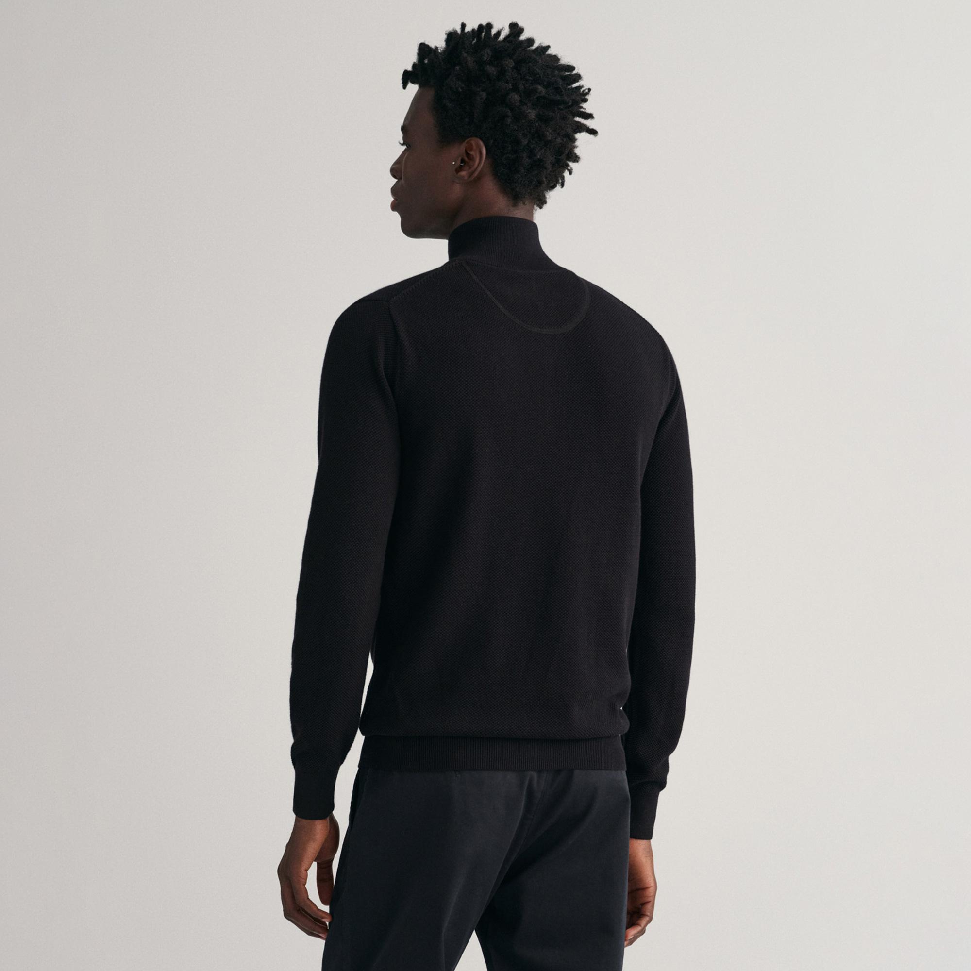 GANT Erkek Siyah Regular Fit Yarım Fermuarlı Kazak