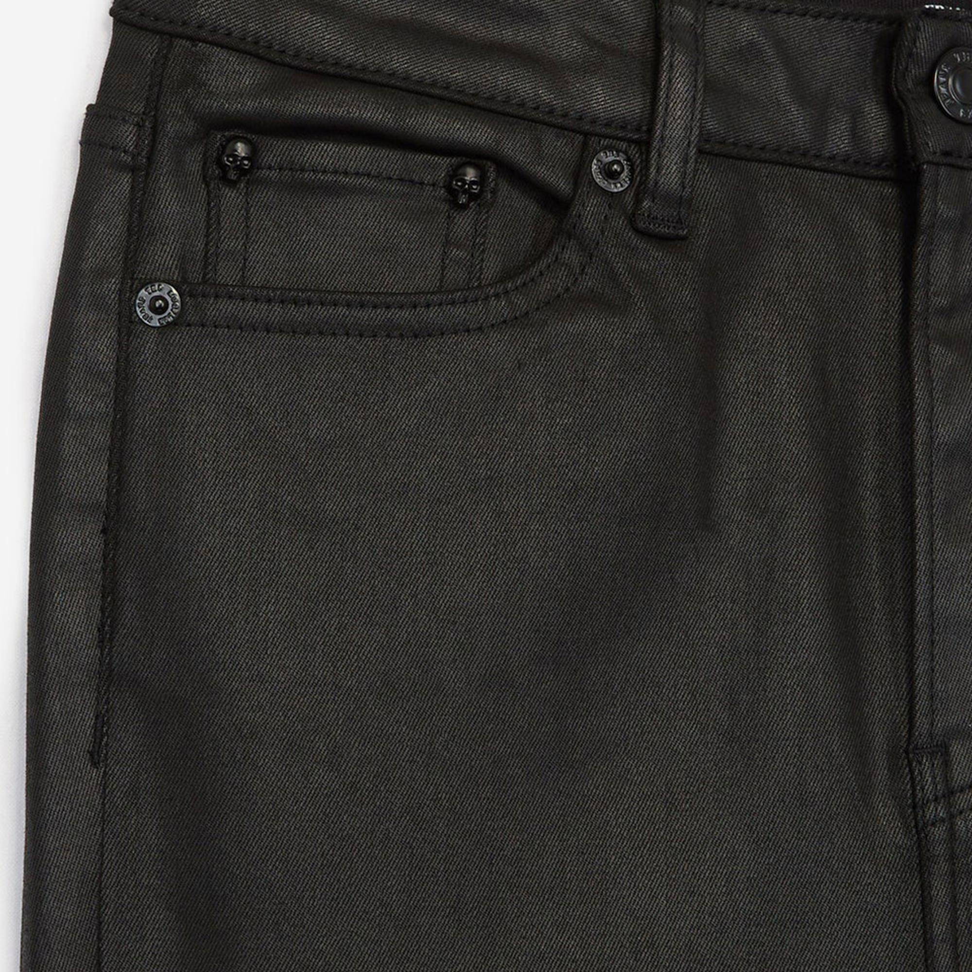 KADIN SLIM FIT DERİ GÖRÜNÜMLÜ SİYAH PANTOLON