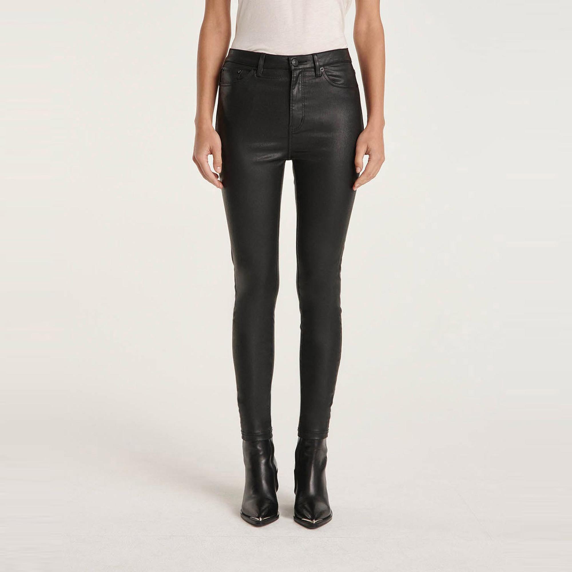 KADIN SLIM FIT DERİ GÖRÜNÜMLÜ SİYAH PANTOLON