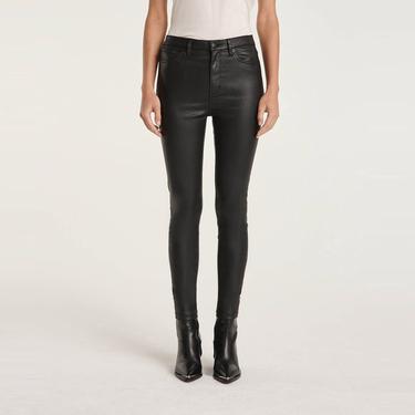  KADIN SLIM FIT DERİ GÖRÜNÜMLÜ SİYAH PANTOLON