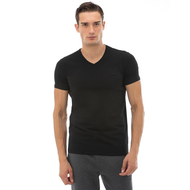  Erkek Slim Fit V Yaka Siyah T-Shirt