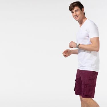  Erkek Slim Fit V Yaka Beyaz T-Shirt
