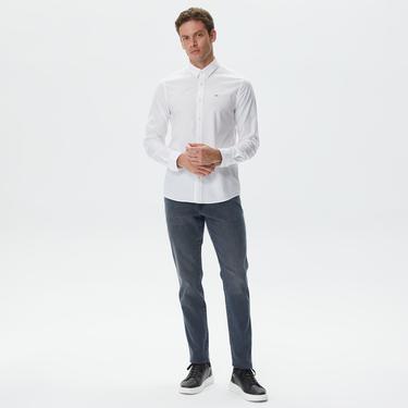  Calvin Klein Stretch Poplin Slim Erkek Beyaz Gömlek