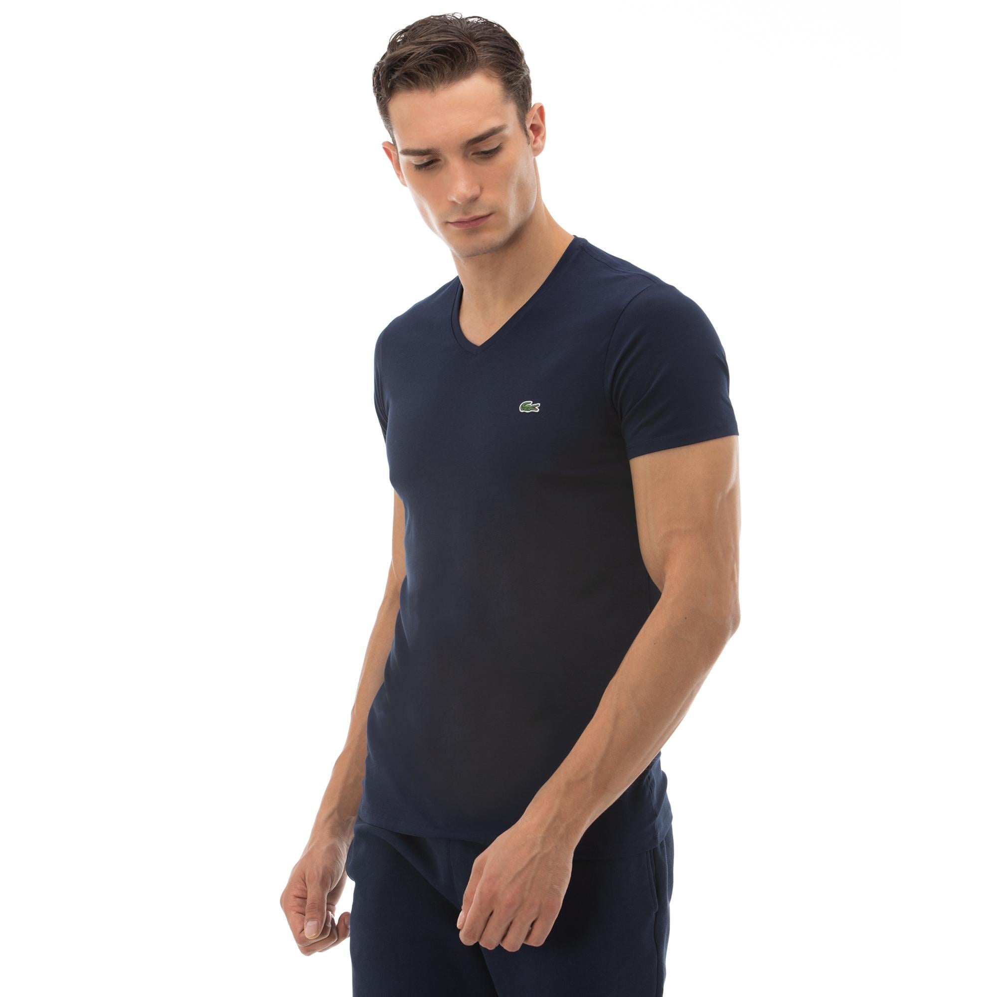 Lacoste Erkek Slim Fit V Yaka Lacivert T-Shirt