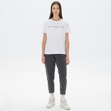  Tommy Hilfiger Corp Logo Kadın Beyaz Crop T-Shirt