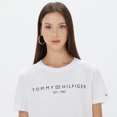  Tommy Hilfiger Corp Logo Kadın Beyaz Crop T-Shirt