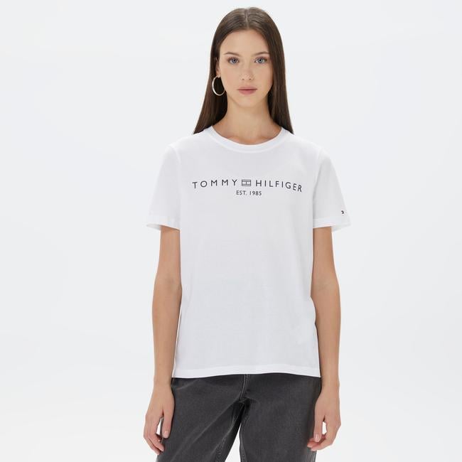  Tommy Hilfiger Corp Logo Kadın Beyaz Crop T-Shirt