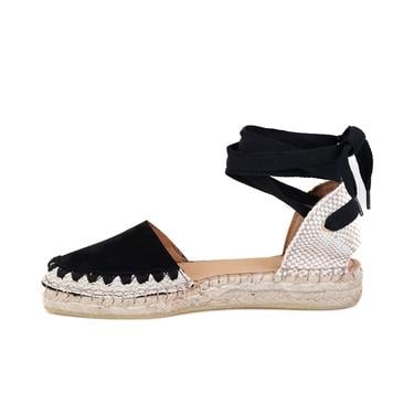  Kadın Siyah Deri Espadril Sandalet