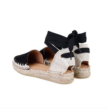  Kadın Siyah Deri Espadril Sandalet