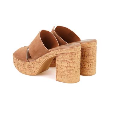  Kadın Taba Platform Topuklu Deri Terlik