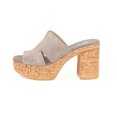  Kadın Vizon Platform Topuklu Deri Terlik