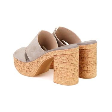  Kadın Vizon Platform Topuklu Deri Terlik