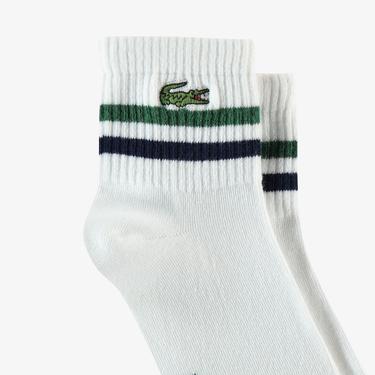  Lacoste Erkek Çizgili Beyaz Çorap