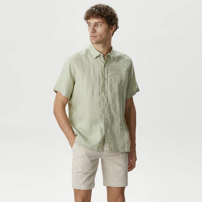  Nautica Erkek Yeşil Classic Fit Kısa Kollu Keten Gömlek