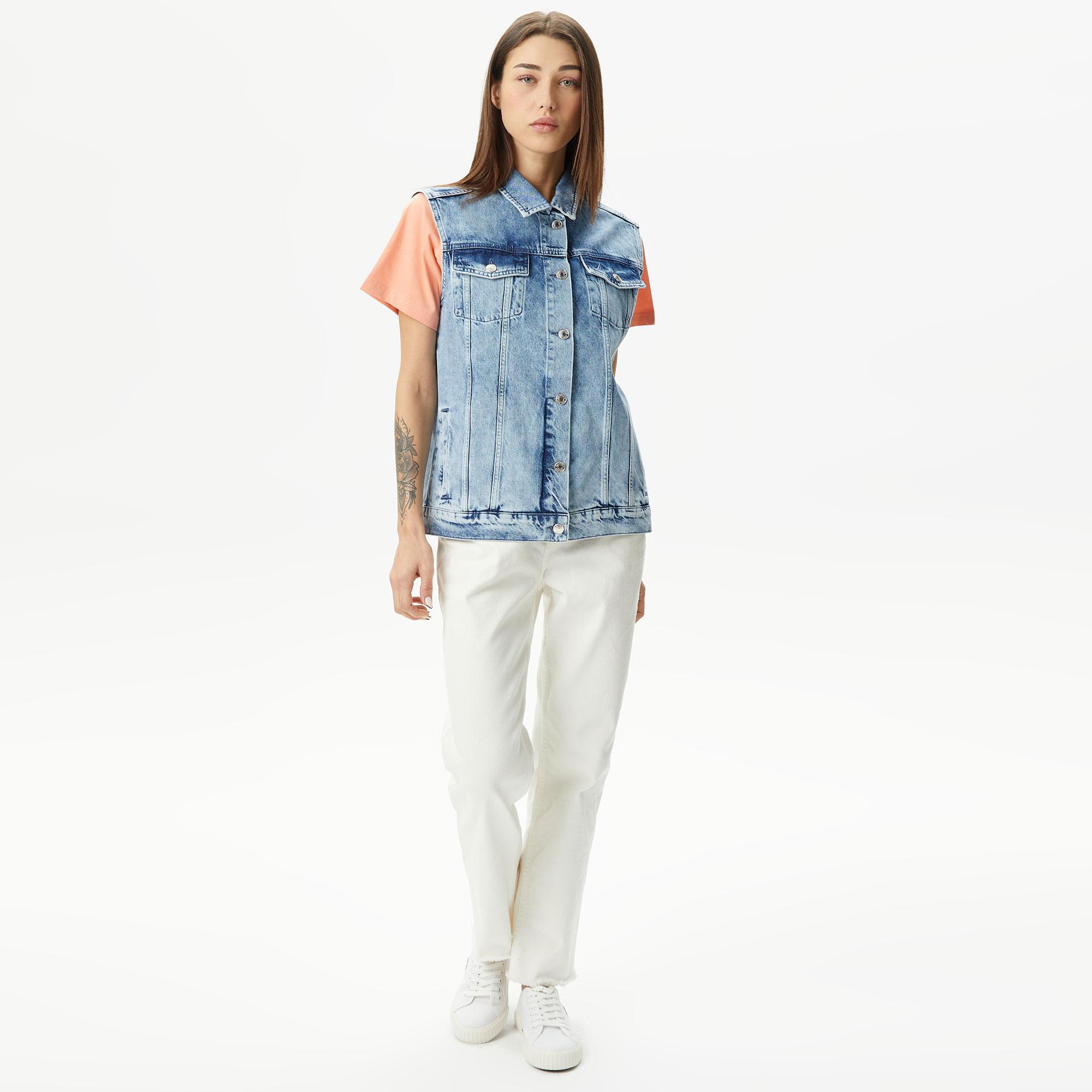 Nautica Kadın Mavi Oversize Denim Yelek