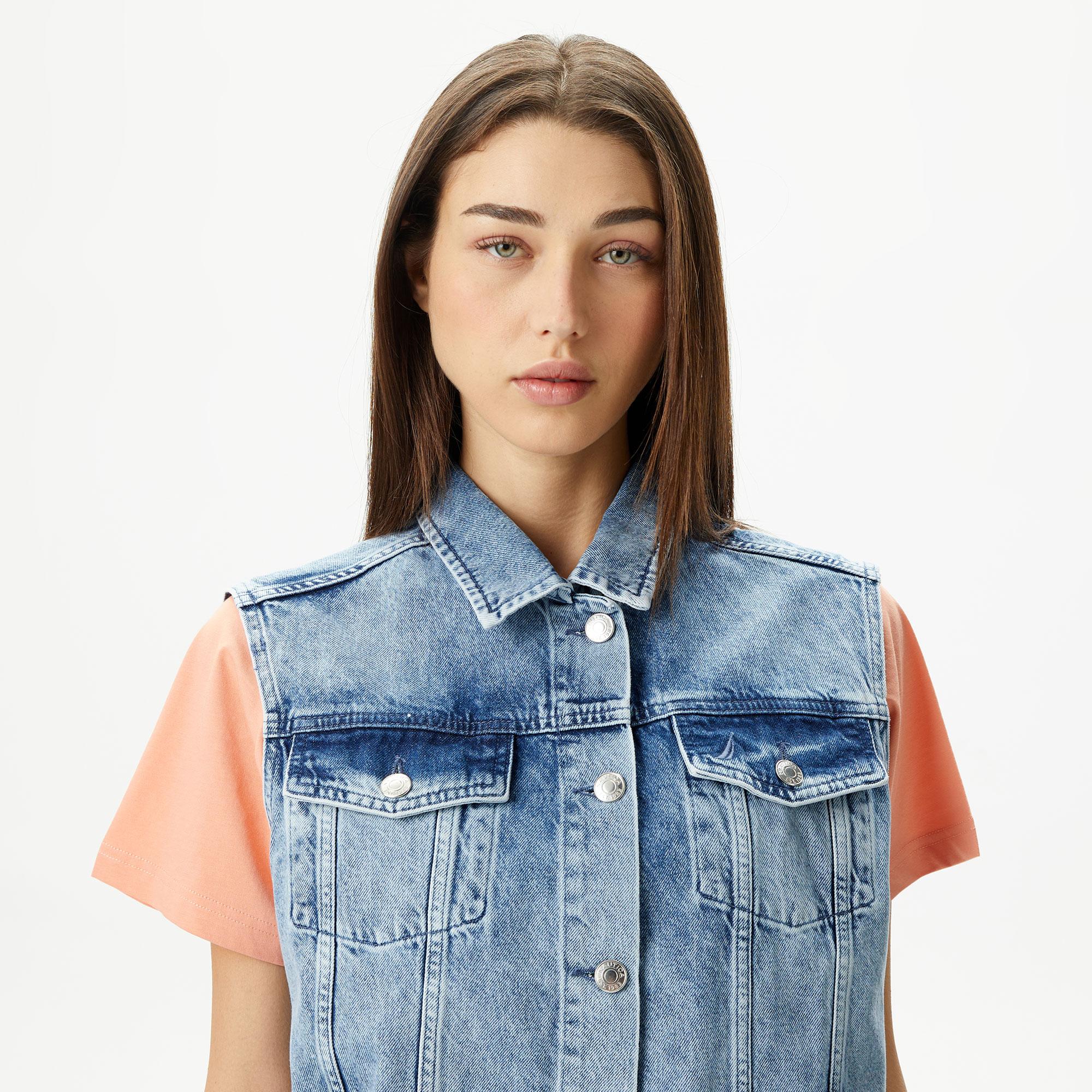 Nautica Kadın Mavi Oversize Denim Yelek