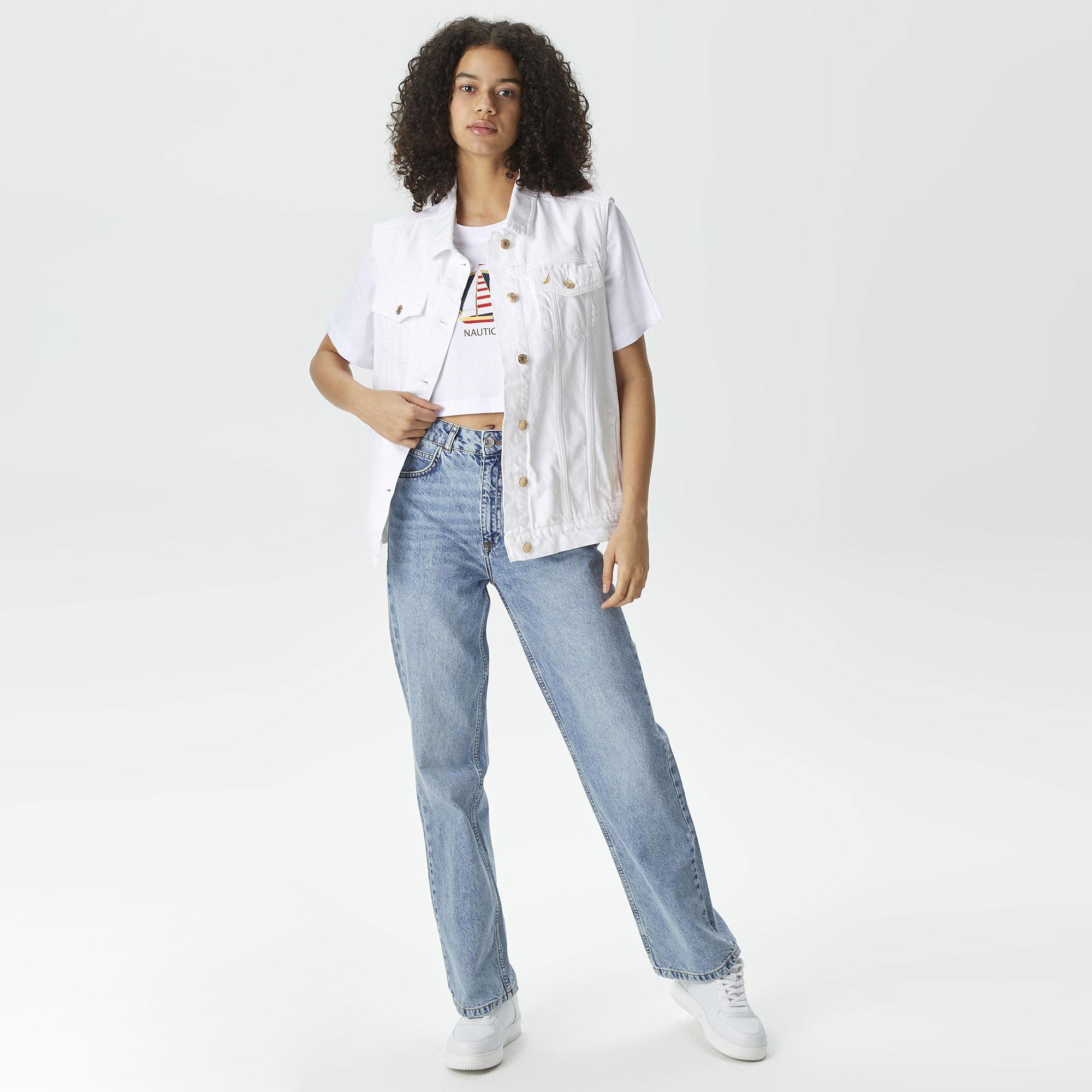 Nautica Kadın Beyaz Oversize Denim Yelek
