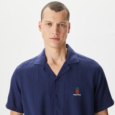  Nautica Erkek Lacivert Classic Fit Kısa Kollu Gömlek