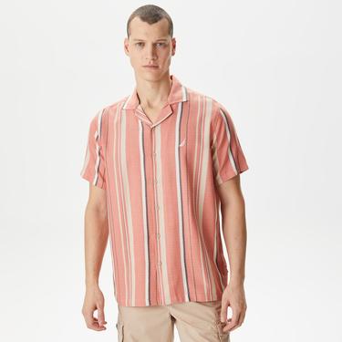  Nautica Erkek Turuncu Classic Fit Kısa Kollu Çizgili Gömlek