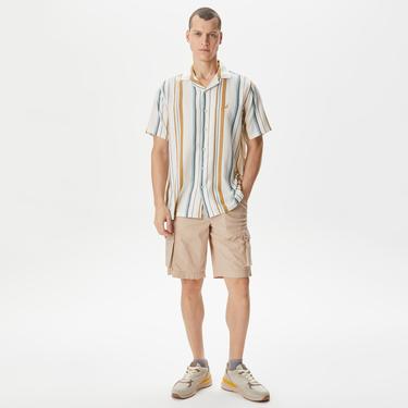  Nautica Erkek Kırık Beyaz Classic Fit Kısa Kollu Çizgili Gömlek