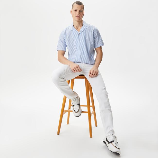  Nautica Erkek Mavi Classic Fit Kısa Kollu Çizgili Gömlek