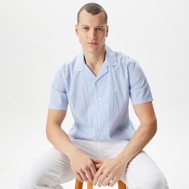  Nautica Erkek Mavi Classic Fit Kısa Kollu Çizgili Gömlek