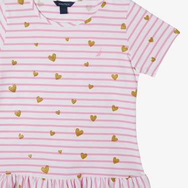  Nautica Kız Çocuk Pembe Kısa Kollu Baskılı Elbise
