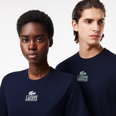  Lacoste Unisex Regular Fit Bisiklet Yaka Baskılı Lacivert T-Shirt