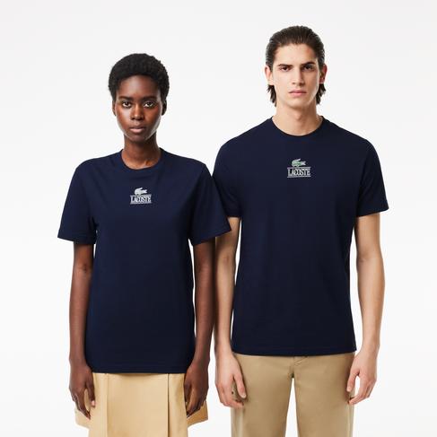  Lacoste Unisex Regular Fit Bisiklet Yaka Baskılı Lacivert T-Shirt
