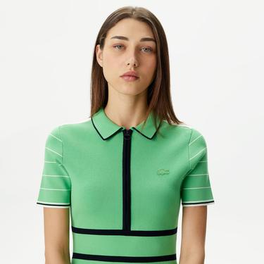  Kadın Flare Fit Polo Yaka Yeşil Elbise