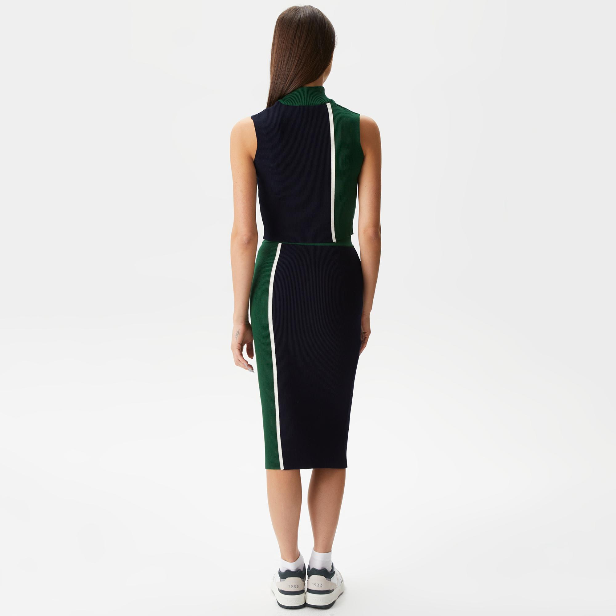 Kadın Slim Fit Renk Bloklu Lacivert Etek